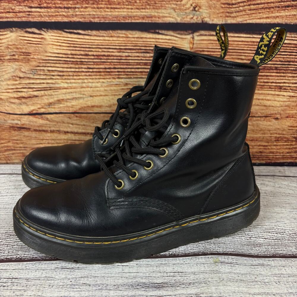 Dr. Martens Zavala Black Leather Lace Up Combat Boots